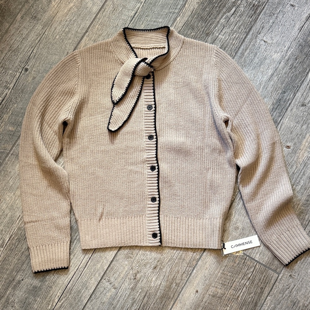 NWT Commense Beige Tie Neck Cardigan